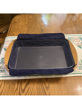 Longaberger 2004 Woven Wood Rectangle Storage Basket Blue Liner Protector
